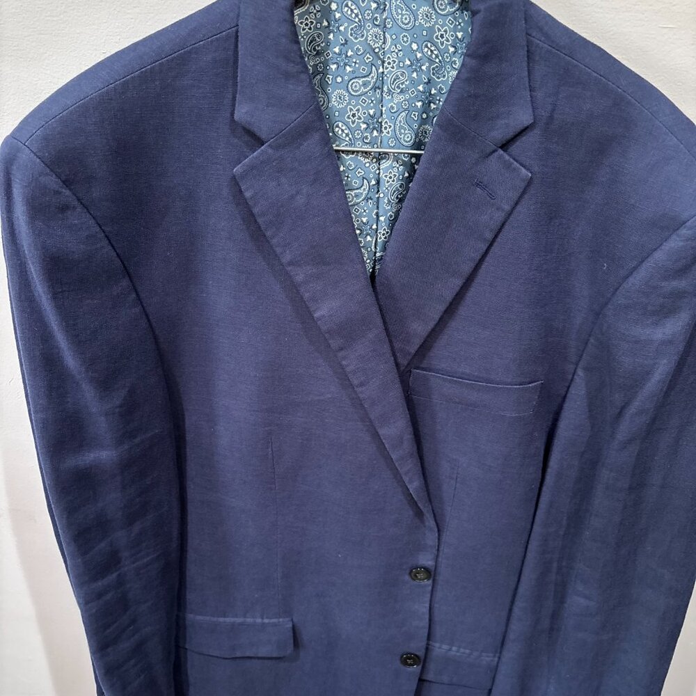 Lauren Ralph Lauren Blazer Mens Navy 100% Linen 48 Long - Picture 2 of 15